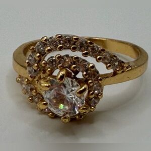 Estate sz6.75 faint pink & swirled cz diamond halo 14k SOLID YG 3.09g